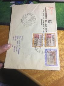 1972，italia意大利，外国信封，贴3张文字邮票，20190512