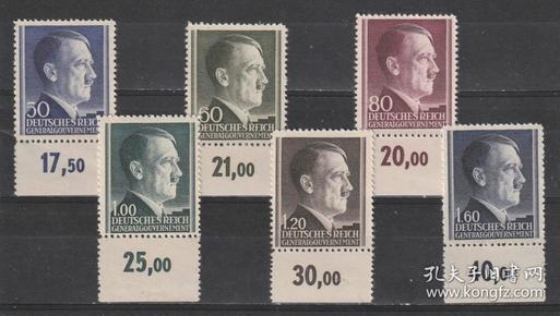 德国 邮票 1942年 名人 元首 希特勒像 6全新 带数字边