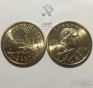 美国2002年1美元萨 卡加维亚系列纪念币硬币1元飞老鹰土著外国钱币