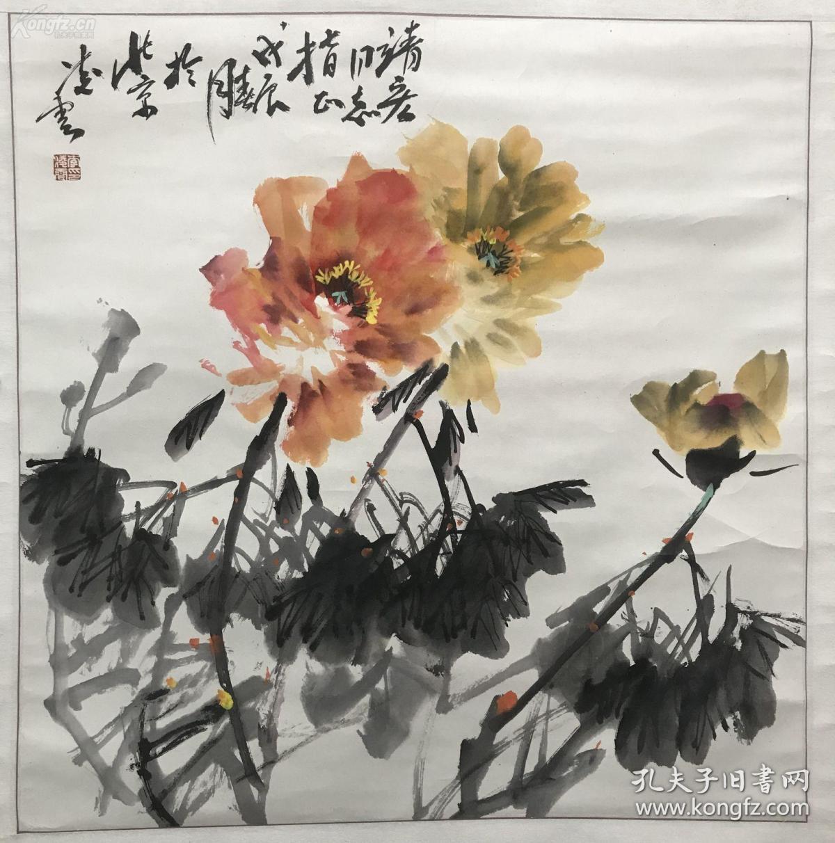 已故著名画家李凌云写意花鸟原裱柱一幅(保真)