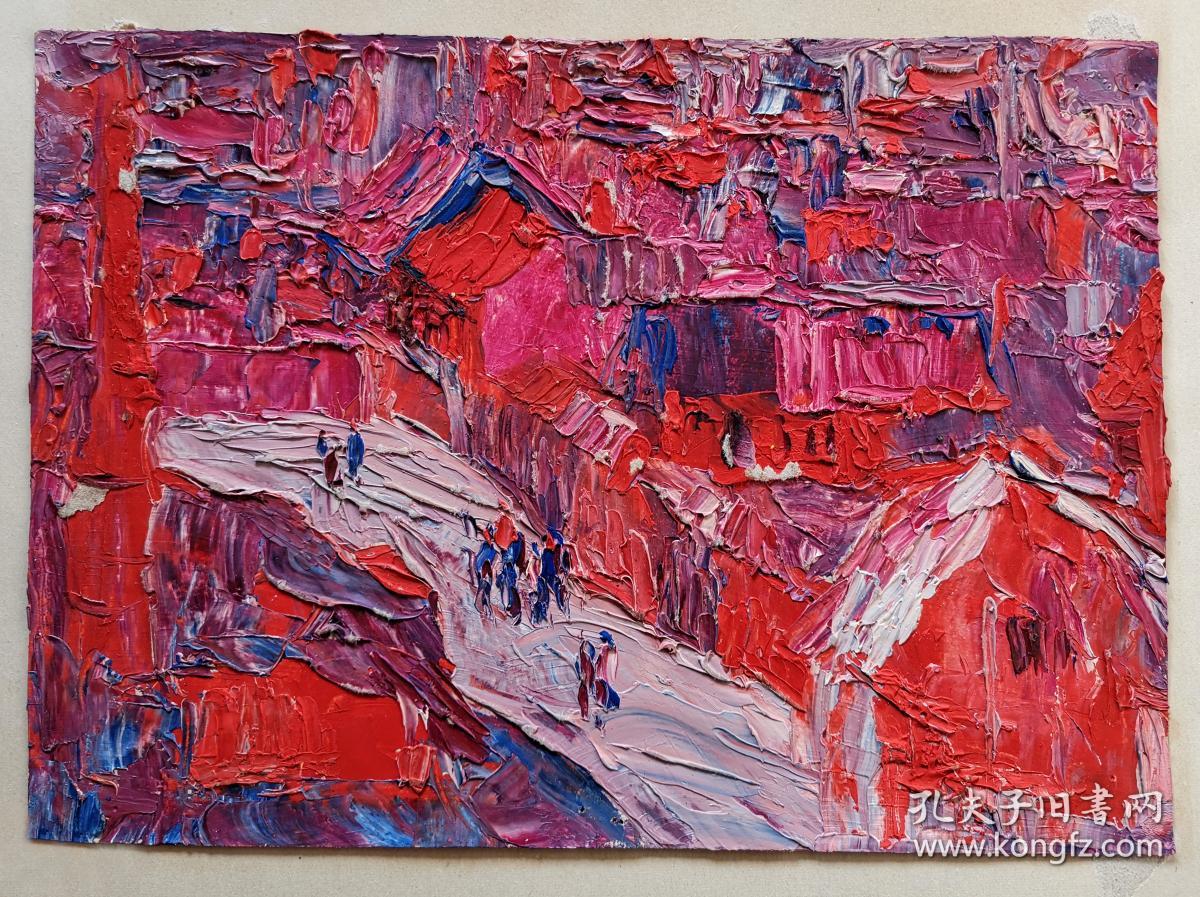 【现代油画:红色风景】著名油画家邱兵作品,作品曽入选全国美展,在