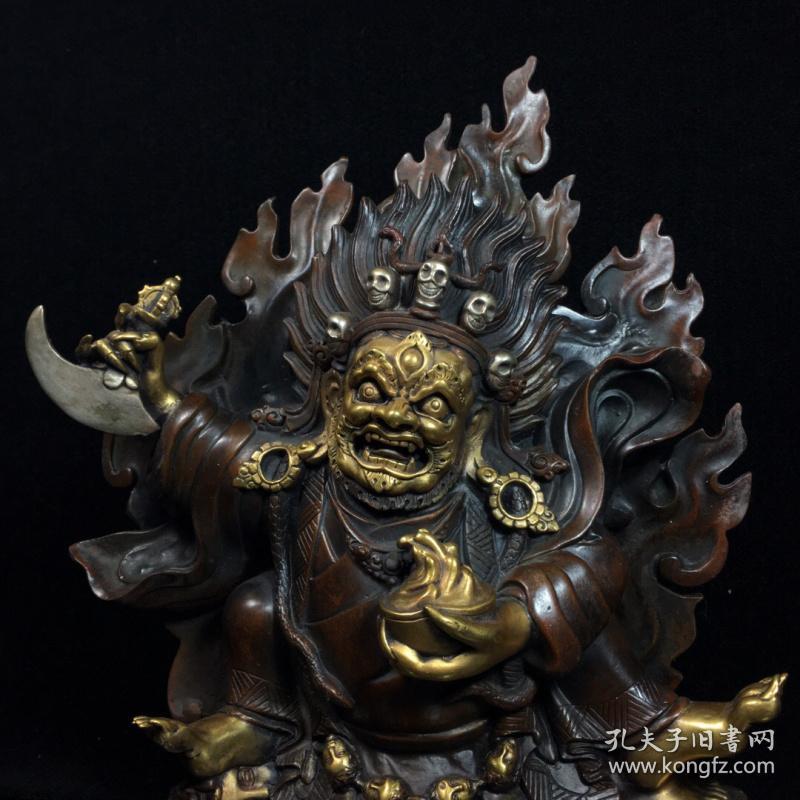 纯铜鎏真金玛哈嘎拉财神大黑天护法密宗藏传摆件