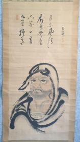 清代 日本名家手绘达摩人物画赞 大幅立轴