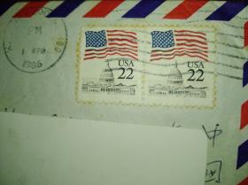 美国邮票两枚USA22～实寄封，邮戳1986