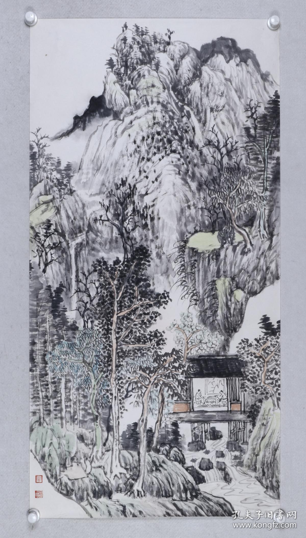著名画家中国神舟画院副院长单文峰水墨画作品山水画一幅纸本托片约8