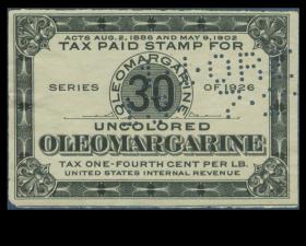 ［BG-C2］北美洲/美国1926年人造黄油税票，8.2X5.5厘米。