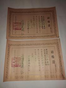 1954年北京市东单区结婚证书一对