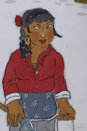 著名画家,国家一级美术师 耿孟刚 水墨人物画作品《农家女》一幅(纸