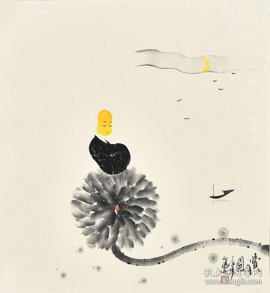 当代人物画家知远三尺斗方禅意画gr00781