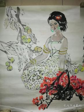 当代著名女画家邵飞写意人物一幅(保真)