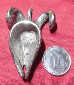 旧白铜鎏银卷角牛头十二生肖动物吊挂件旧货物