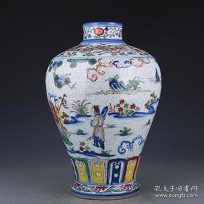 明代宣德青花五彩高士人物阔口梅瓶