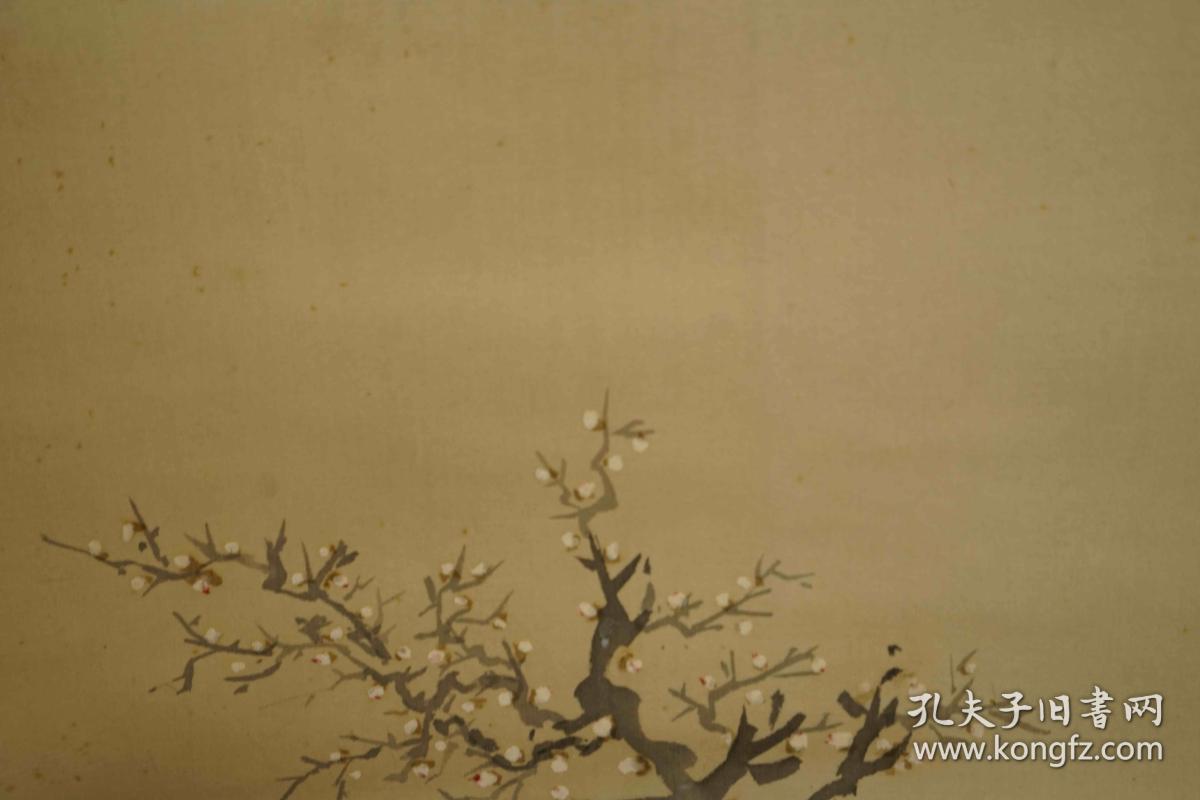 绢本梅花 水墨画 国画 日本回流字画 日本绢布精装裱