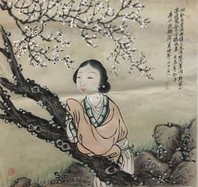 著名书画家潘雅声弟子宋铁萍未装裱画作---仕女斗方 6幅 之五