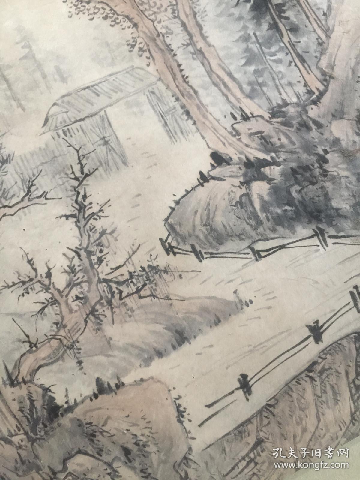 清 著名画家--石溪 山水画 画心规格128x60 老装裱 画心有个别虫蛀 见