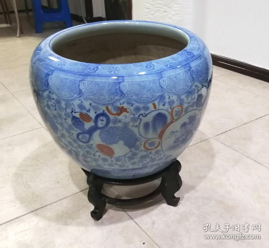 古玩瓷器摆件 瓷缸全品保真日本青花大画缸大鱼缸 大瓷缸 编号118