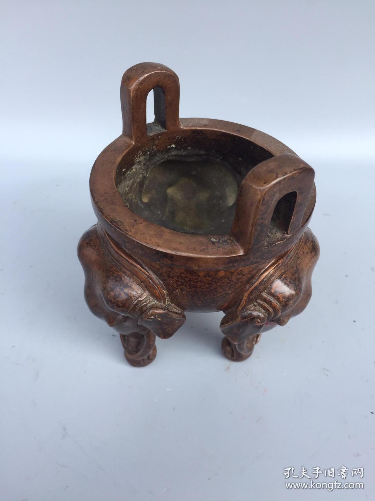 纯铜腿象鼻香炉紫铜香炉