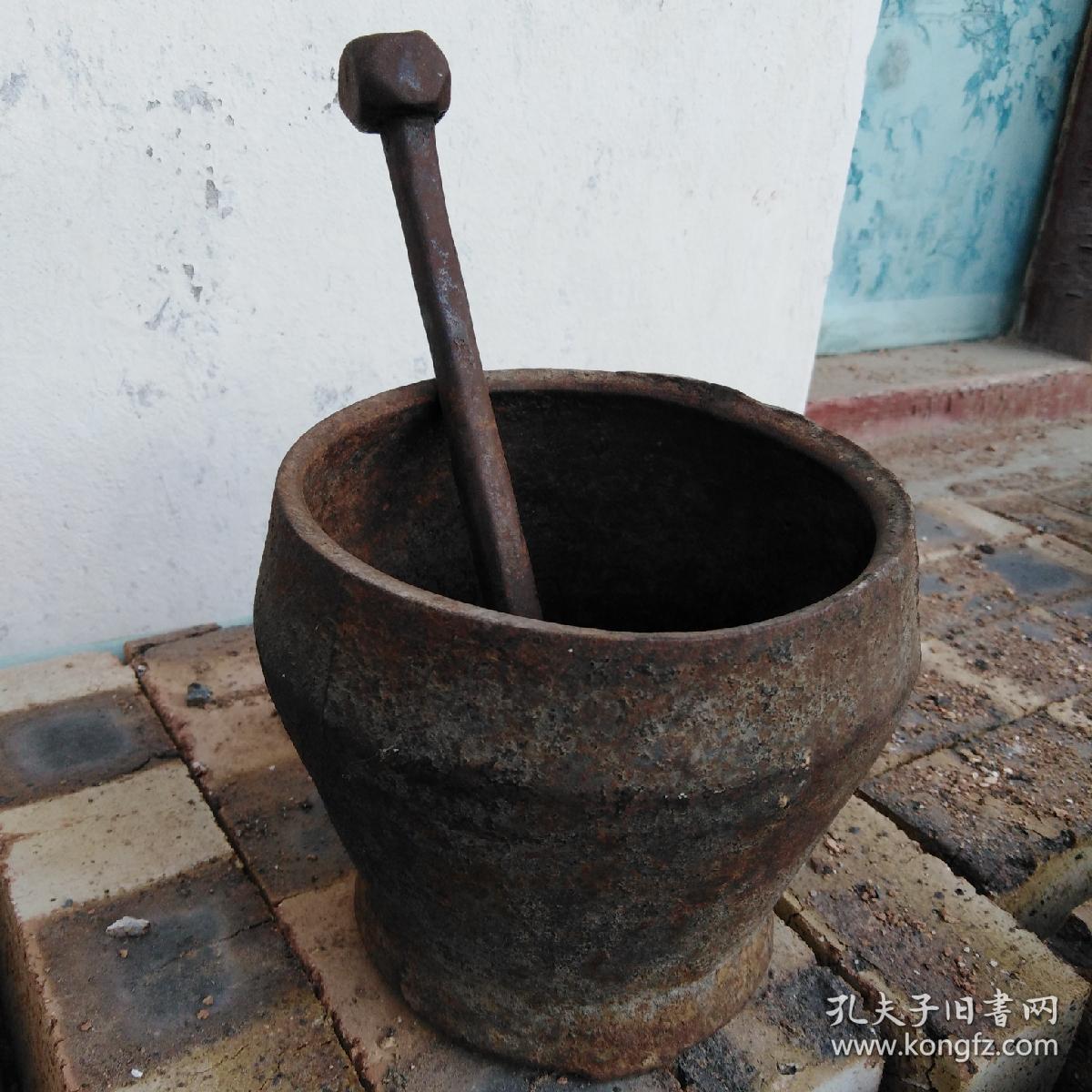 清代中药房老研钵捣药罐