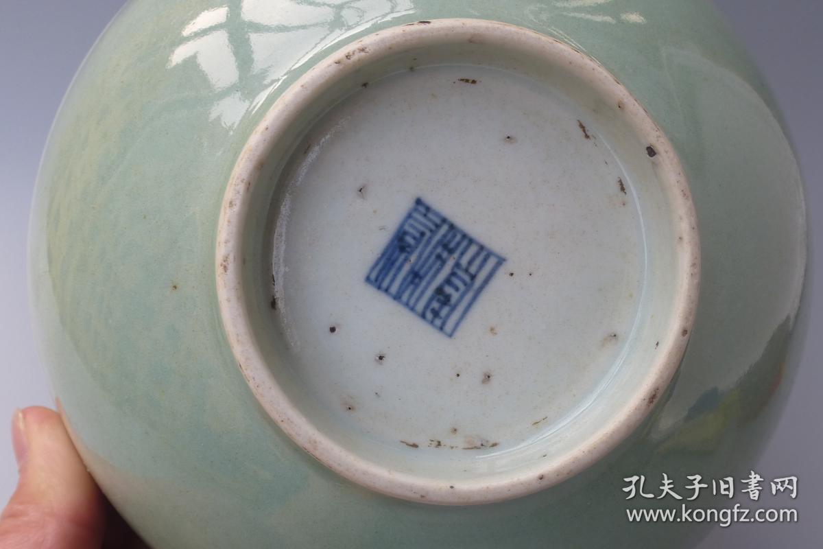 真品古玩古代瓷器 明清民窑陶瓷 清代嘉庆豆青釉酱边碗 民间文物