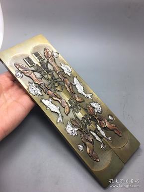 云啸堂 铜镇尺 荷花 鲤鱼 铜压尺