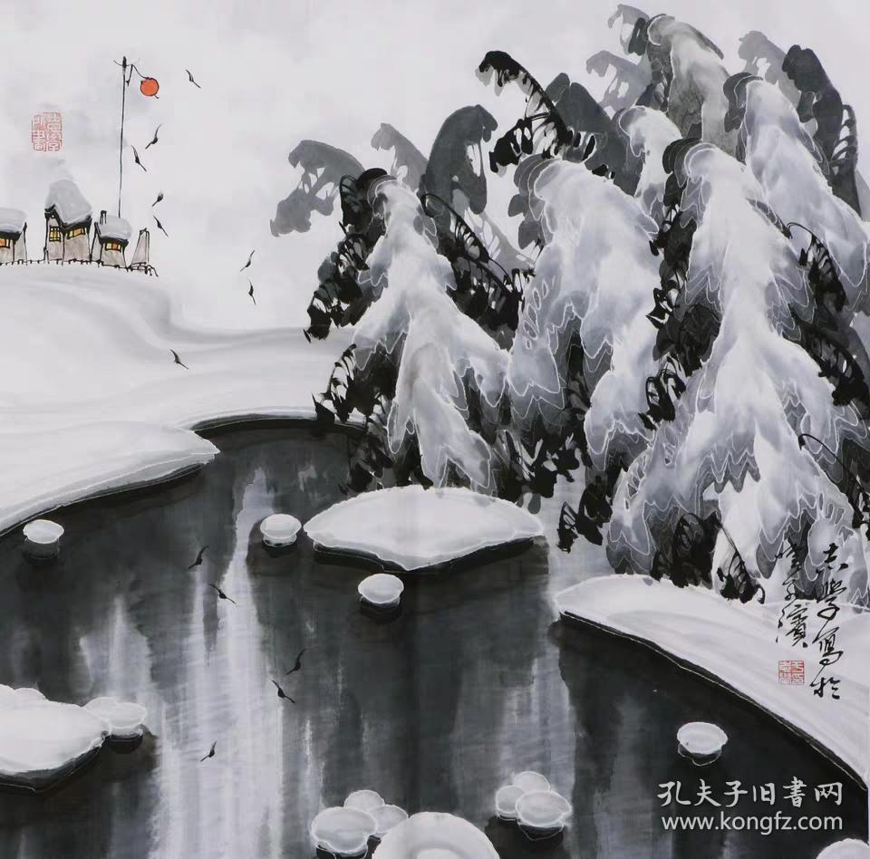 于志学冰雪山水国画冬景雪景字画纯手绘