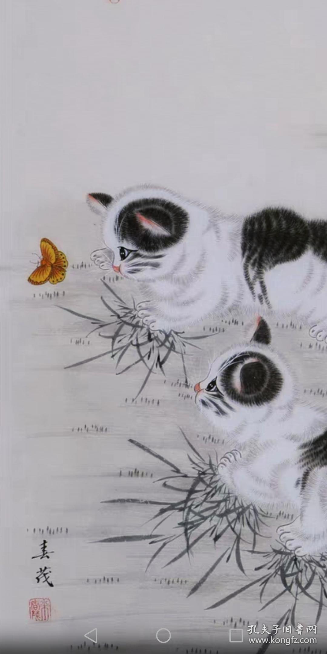 米春茂纯手绘国画工笔画猫