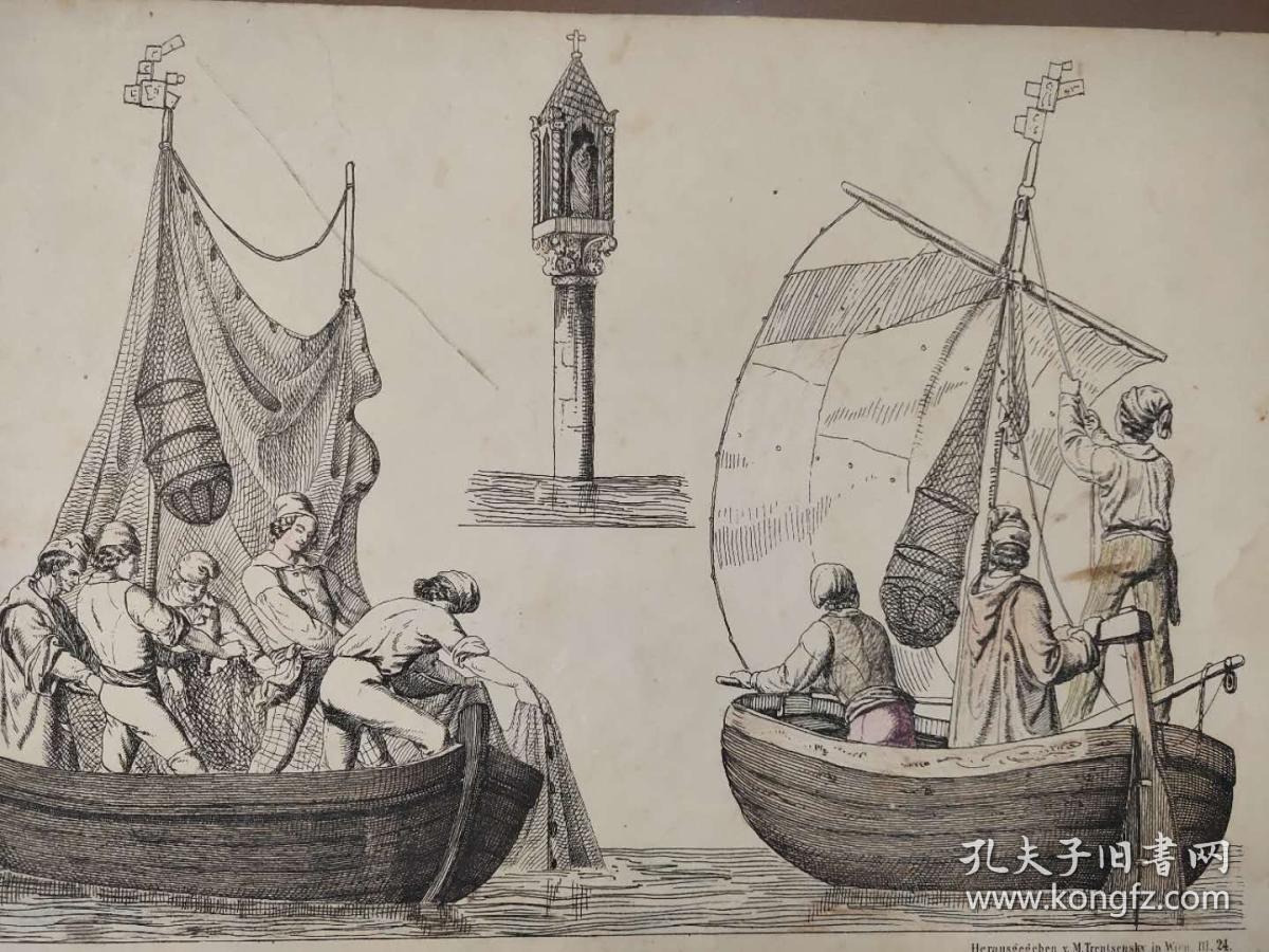 西洋 版画 欧洲 意大利 225 36x24cm 威尼斯渔船