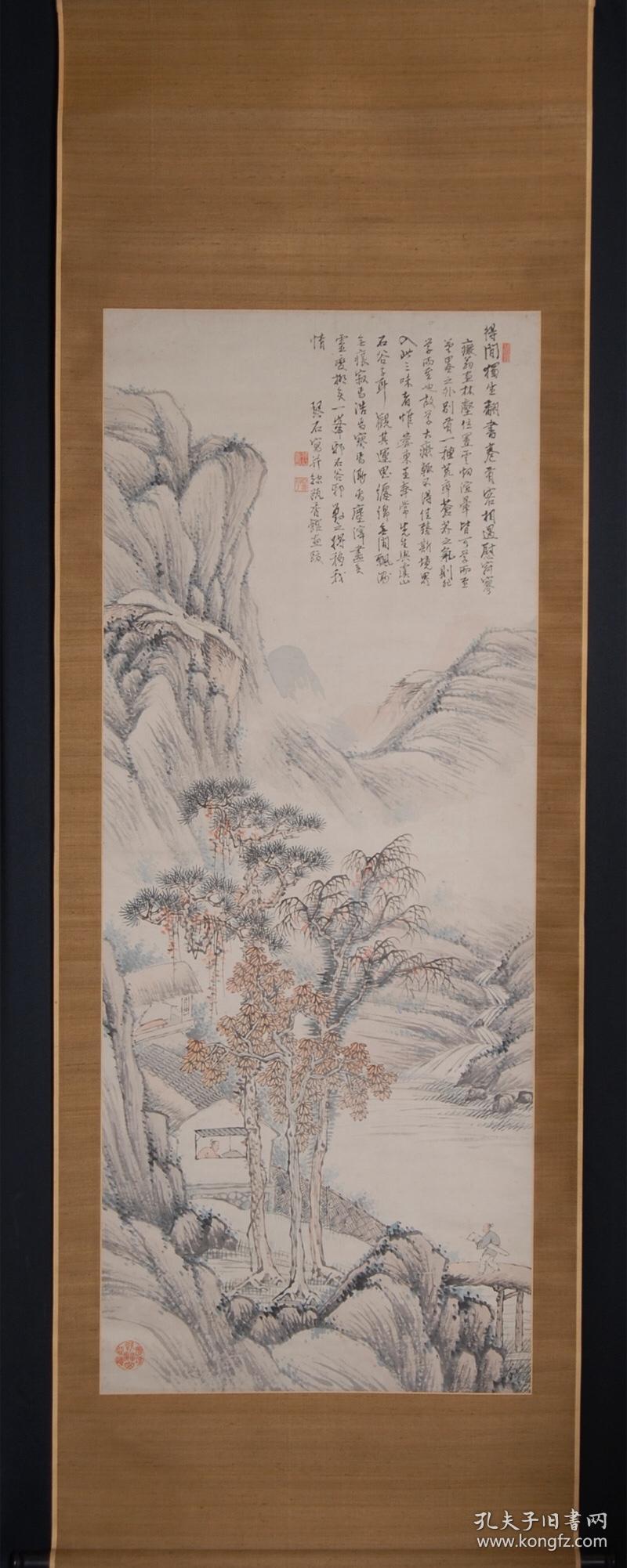 日本明治大正时期画家 森琴石 文人山水画 挂轴 茶挂 原装原裱 配盒