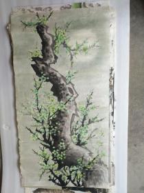 书法字画《201810264 画院流出无款精品手绘国画:绿梅花图 (四尺整张)