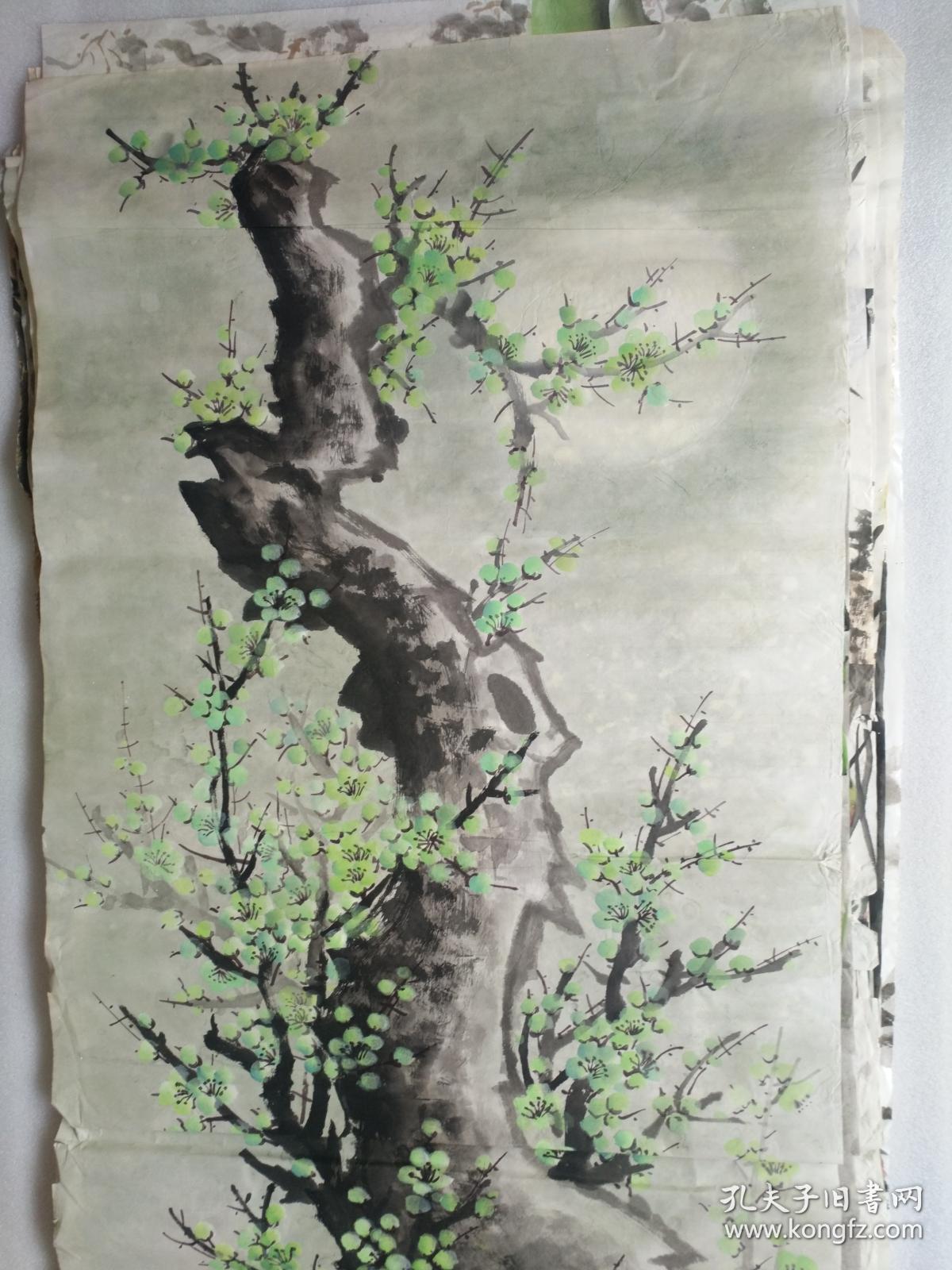书法字画《201810264 画院流出无款精品手绘国画:绿梅花图 (四尺整张)
