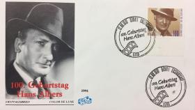 德国著名影星Hans Albers诞辰100周年首日封