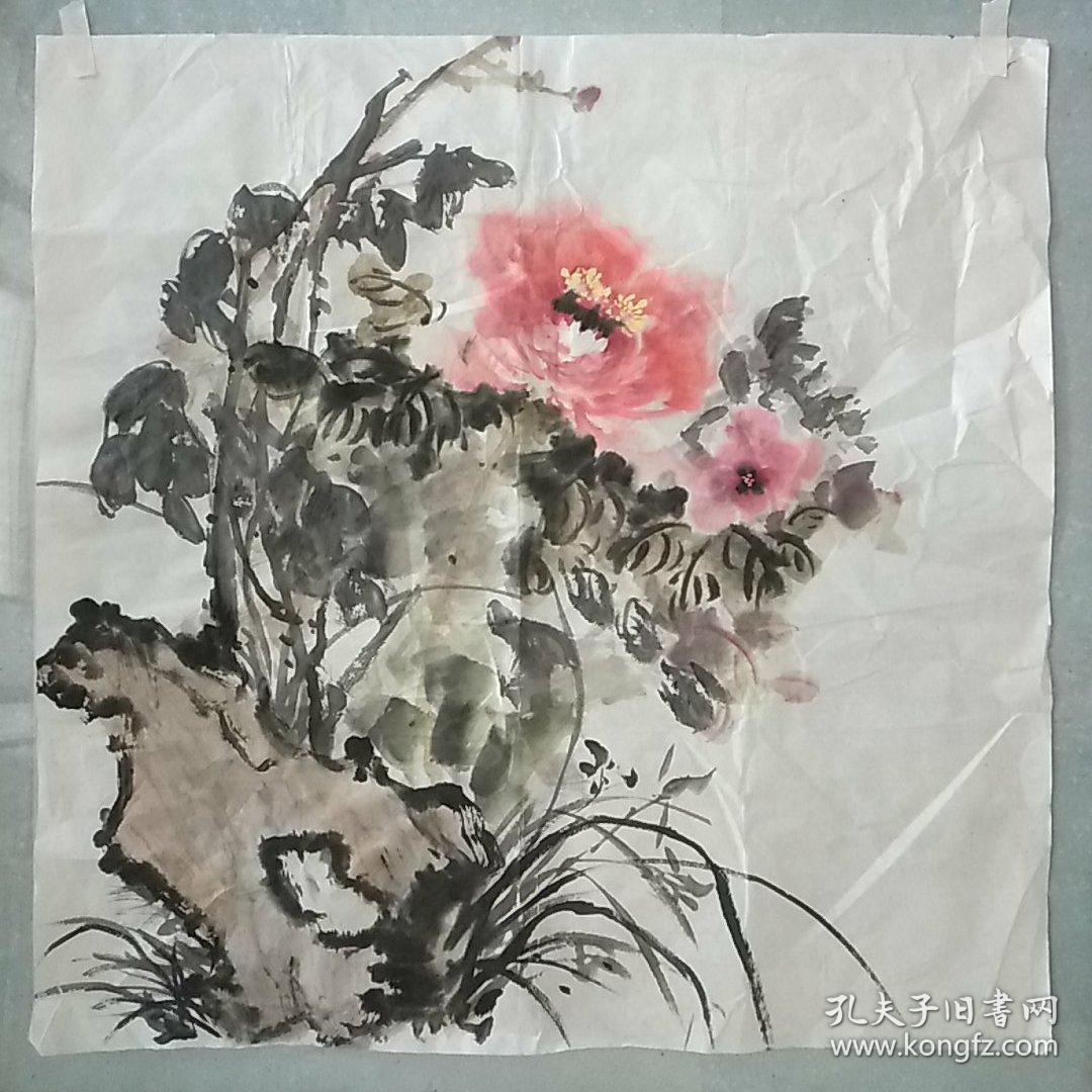 无款国画 牡丹兰石图 一幅(包手绘) 买家自鉴