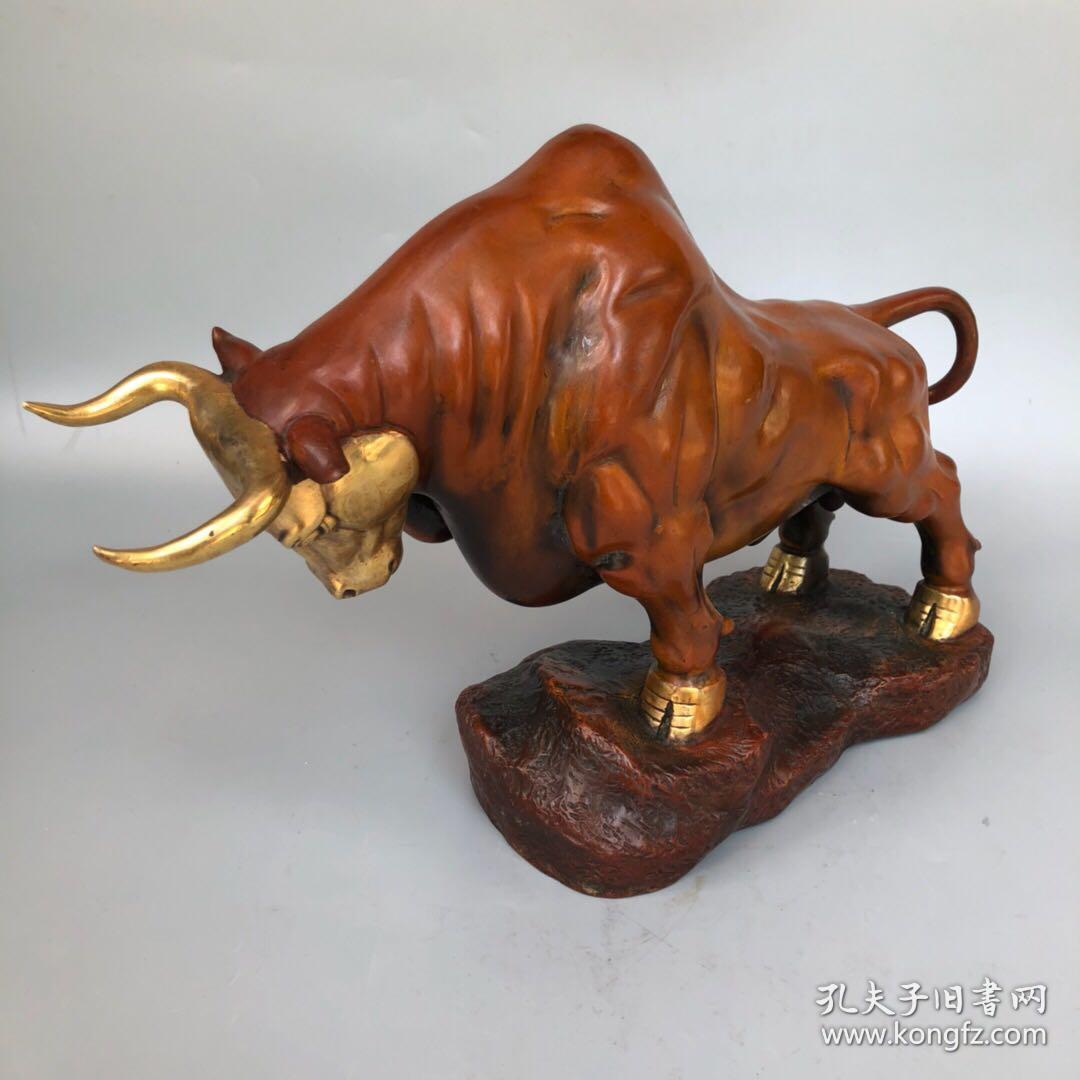 紫铜鎏金【俯首甘为孺子牛】孺子牛紫铜鎏金摆件,长43