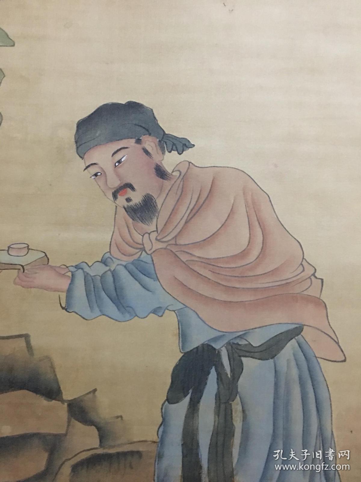名家手绘【唐伯虎】人物图 绢布四尺纯手绘作品
