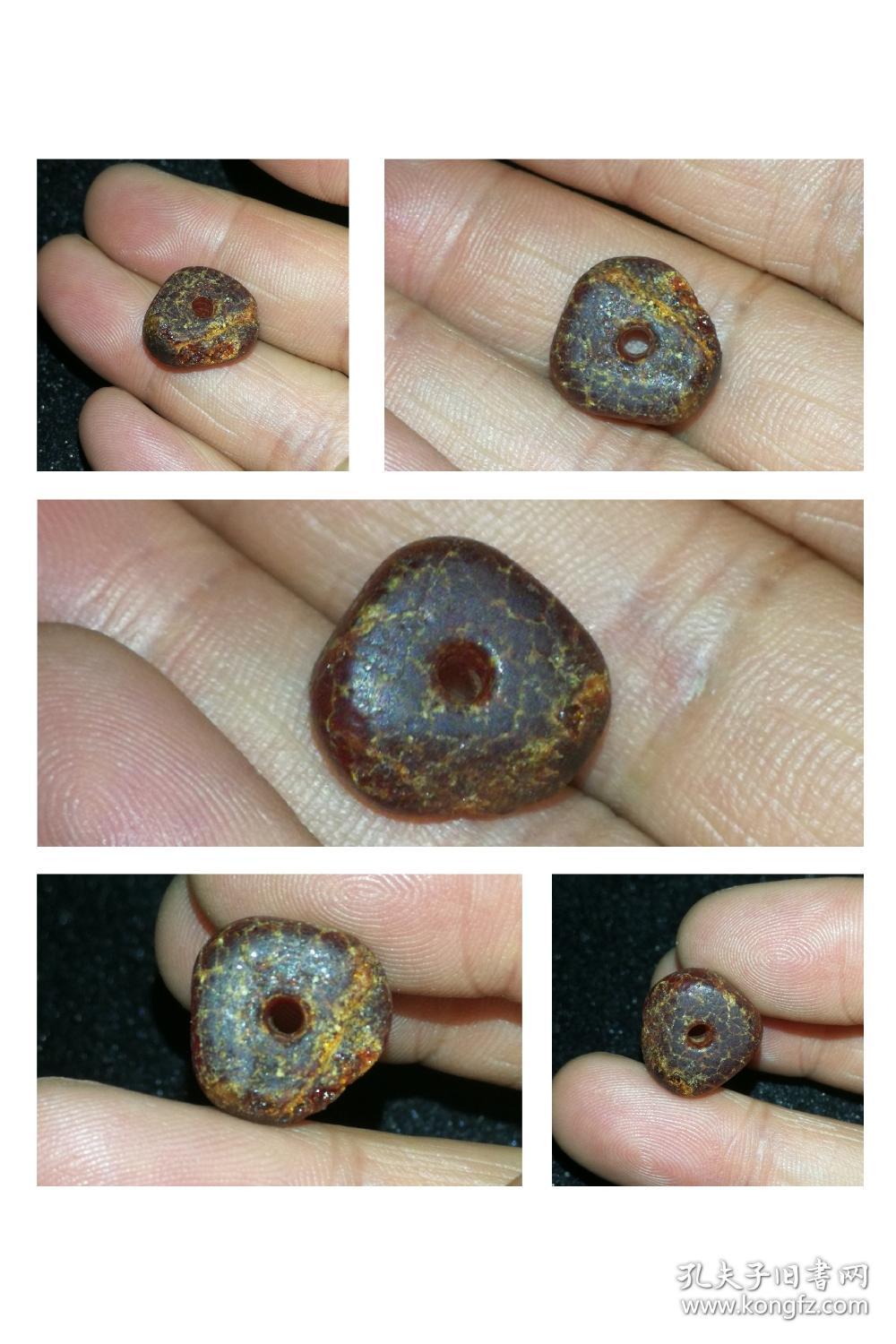 汉代丝绸之路高古老琥珀珠,形状规矩,风化皮壳明显,打