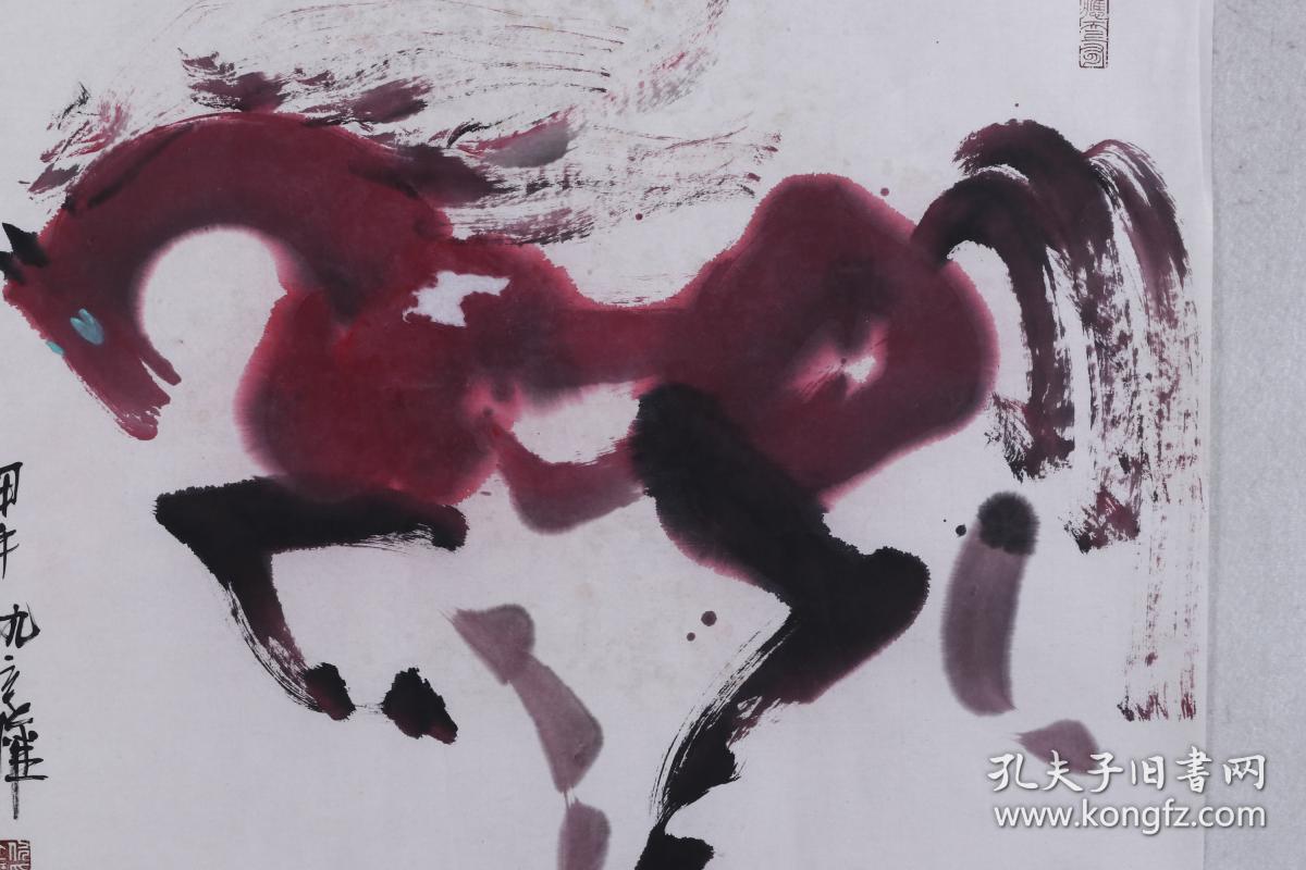 刘大为弟子著名画家北京美协会员仇立权水墨画作品红马一幅纸本托片约