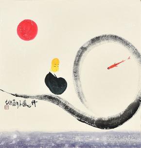 当代人物画家知远三尺斗方禅意画gr00776