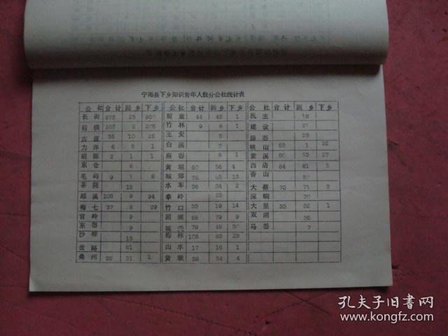 1972年印 宁波地区下乡知识青年人数表【下乡人数,支边人数,分公社