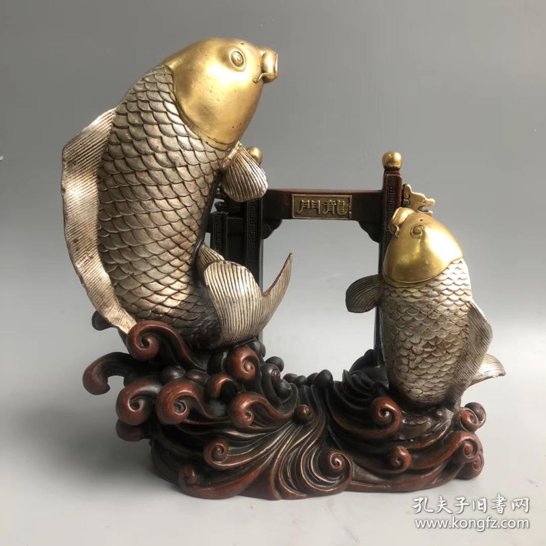 【精品拍卖】旧藏 紫铜鎏金鎏银,鲤鱼跳龙门,大摆件,旺学业,官运等飞