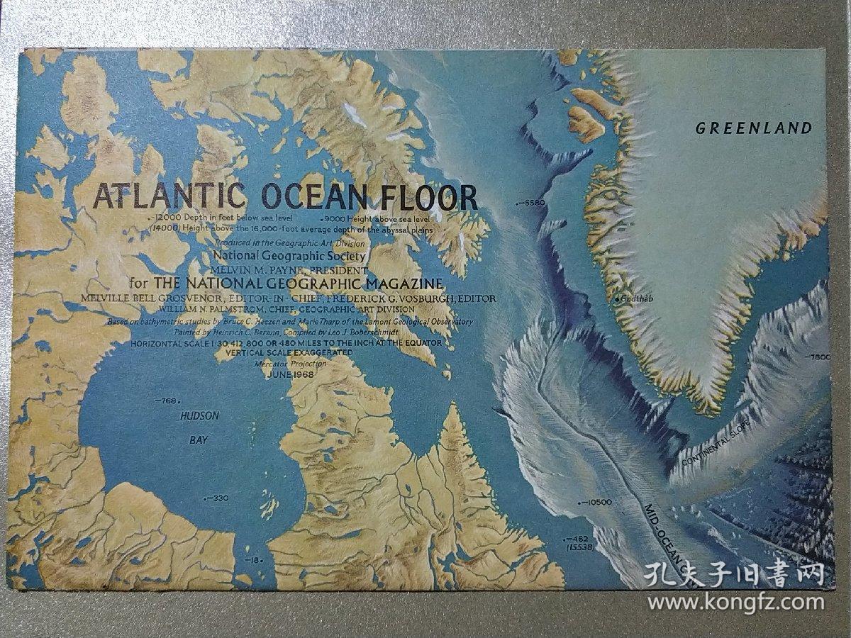 geographic国家地理杂志地图系列之1968年6月 atlantic ocean 大西洋