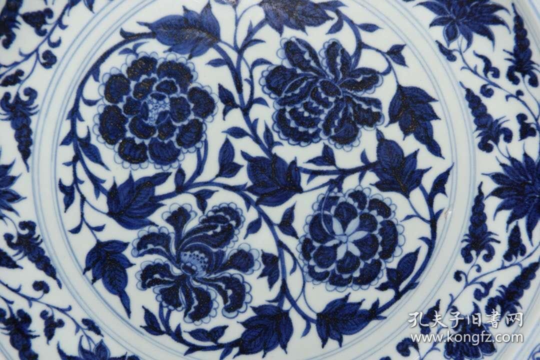 元青花缠枝牡丹花卉纹折沿盘7x45厘米c