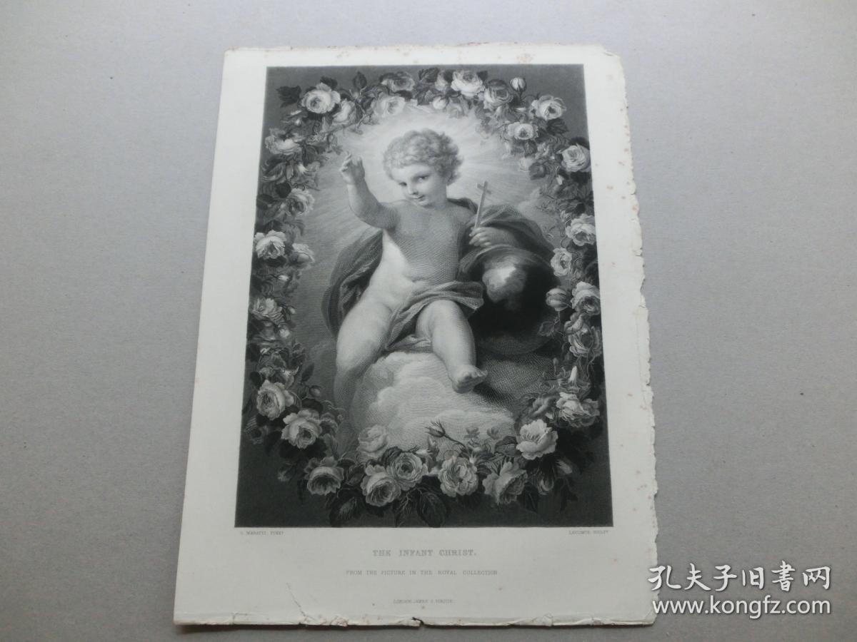 百元包邮圣婴像theinfantchrist1858年钢版画源自艺术日志纸张尺寸约