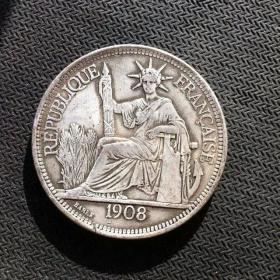 外国银元 1908年坐洋 壹圆银币 座洋银元