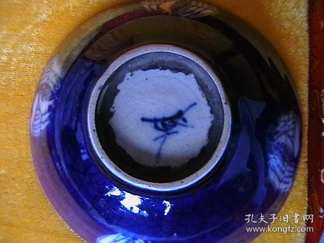 青花碗一对,釉色:霁蓝釉
