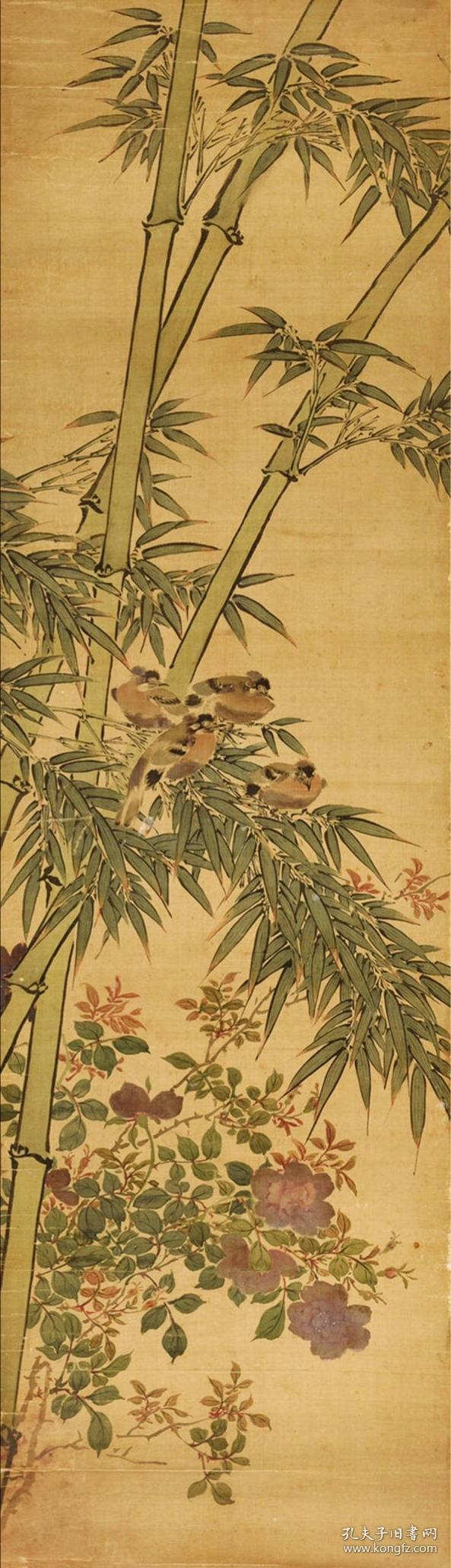 清代工笔五尺花鸟一幅,应出自宫廷画家之手