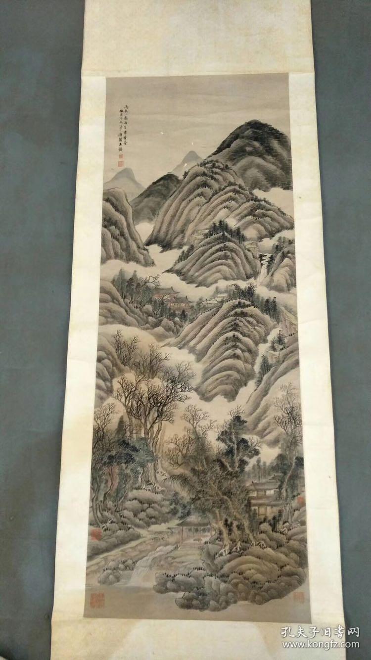 清代山水画家四王之一,王鉴原裱立轴立约120*45左右,到代画工精细
