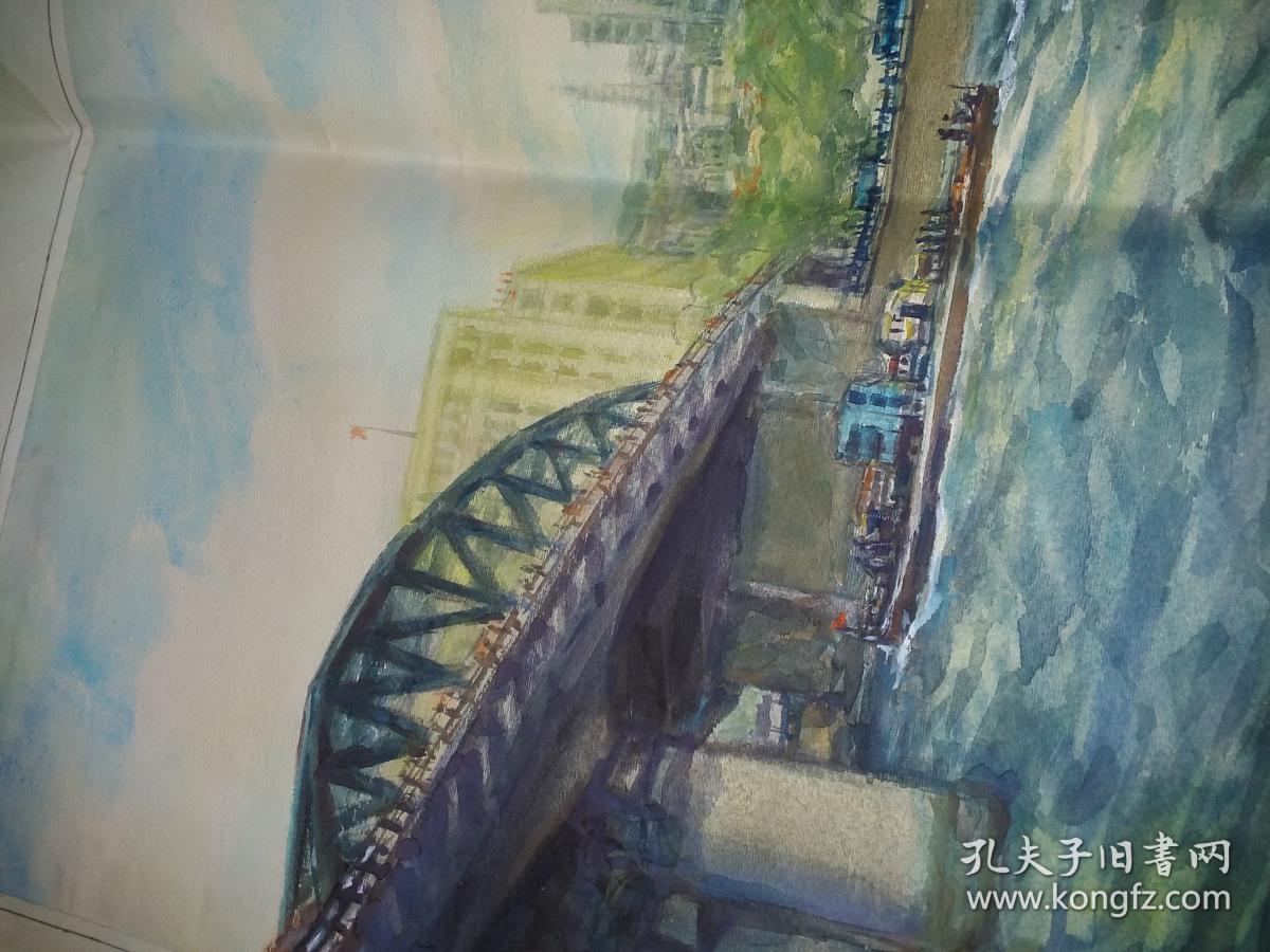 80年代水彩画 广州海珠大桥