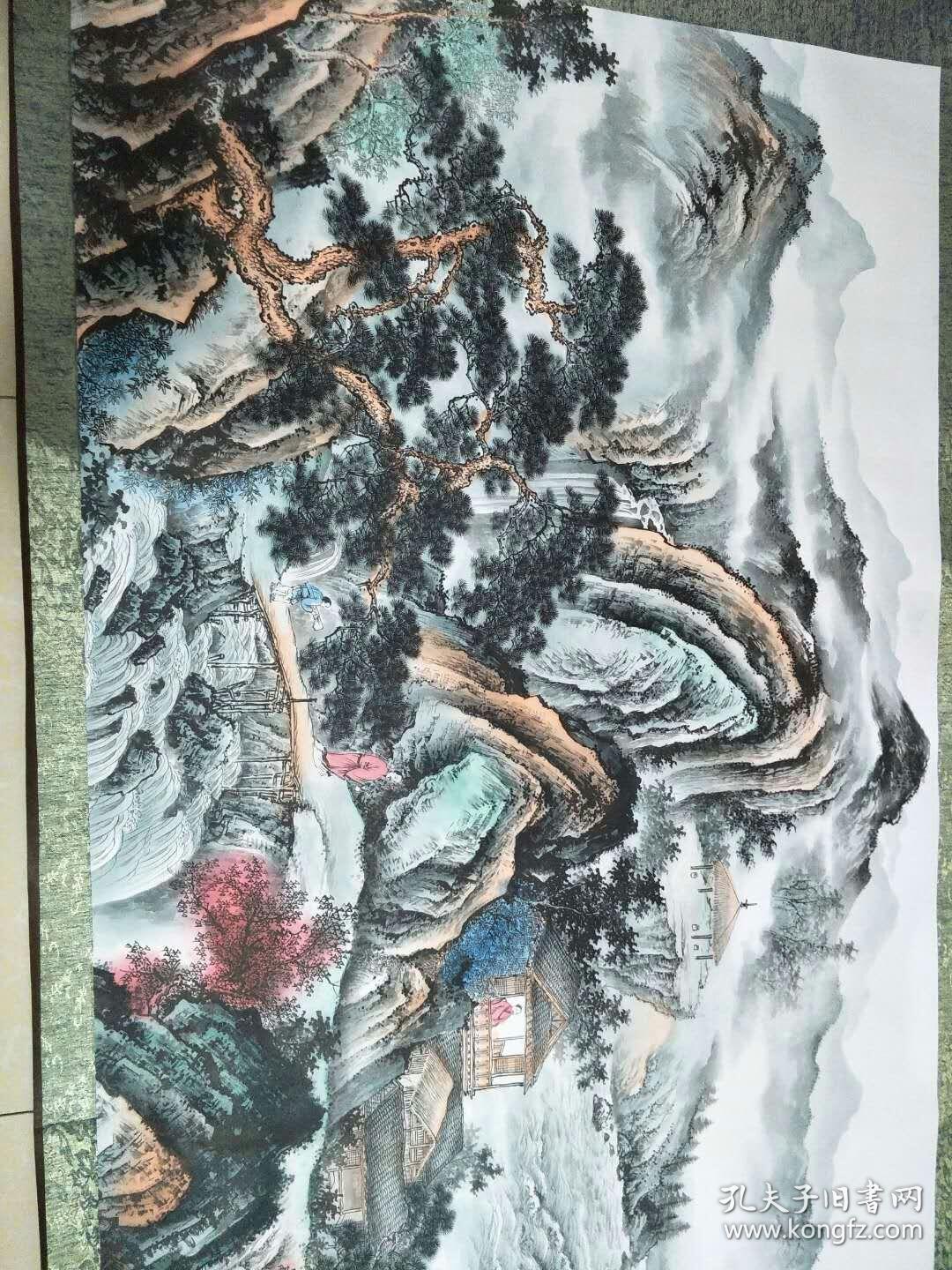 国画丈二工山水画溪山观潮客厅装饰画钱塘江潮水挂画3.5*1米