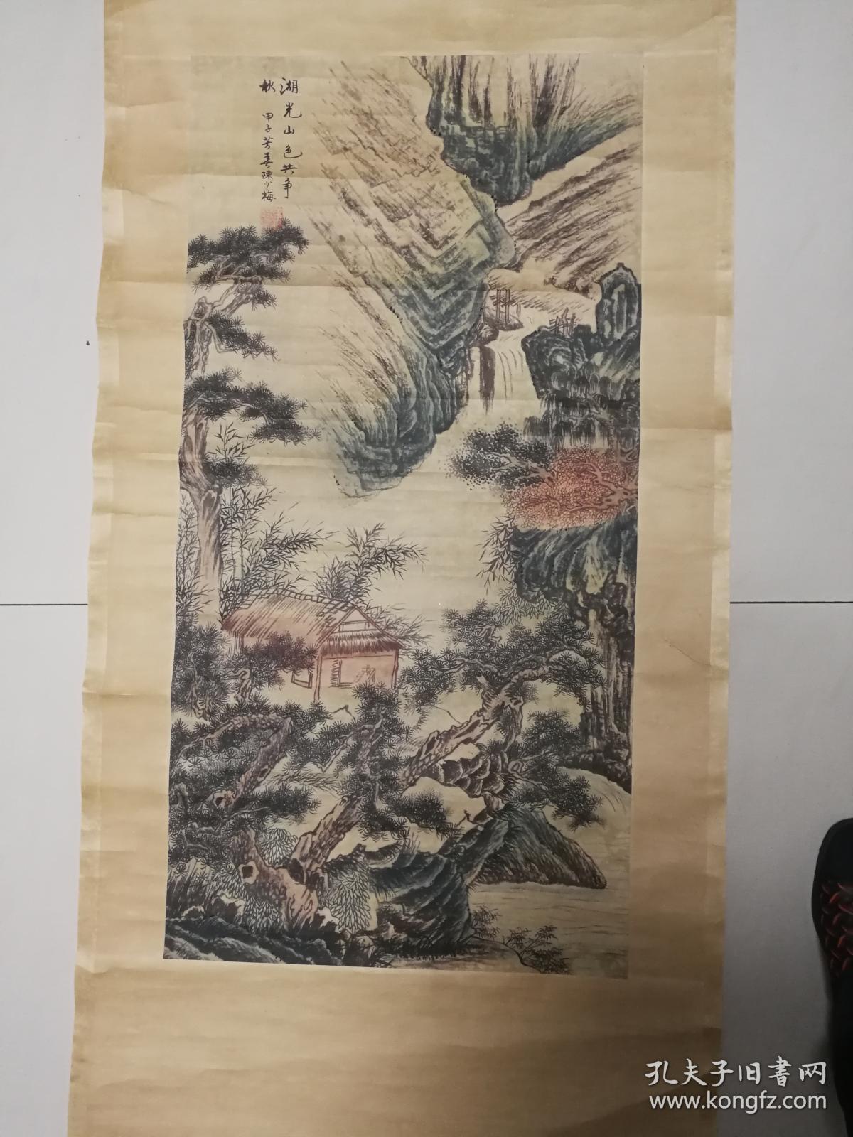 著名画家,陈少梅水印画,手工上色,提款,印章均为手工,已裱立轴,可以