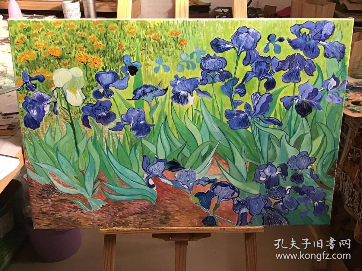 纯手绘梵高《鸢尾花》60*90cm布面油画.大师作品,致敬